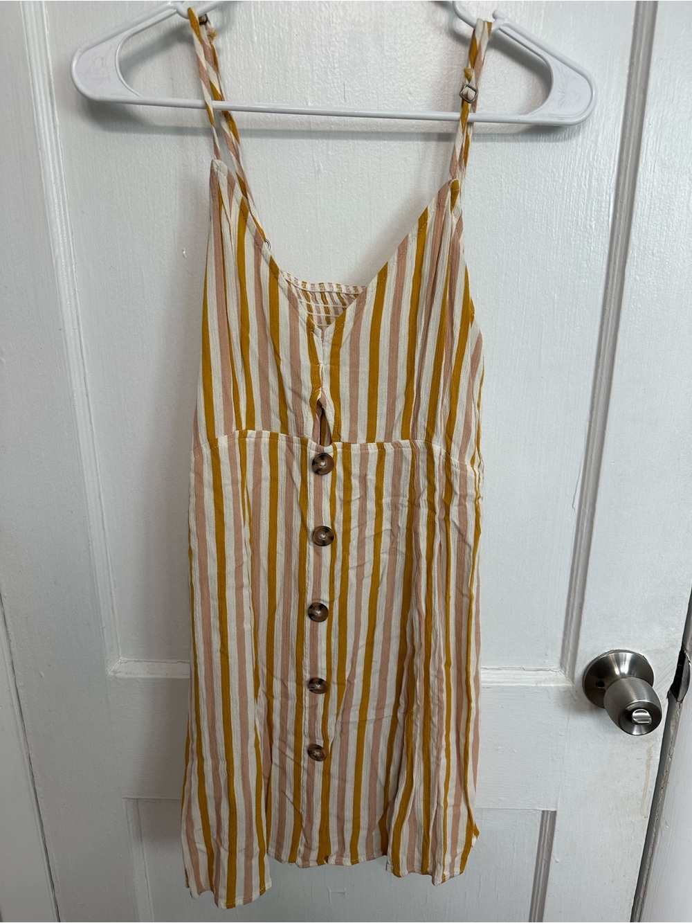 Striped Button-Front Sundress in Mustard & Cream
